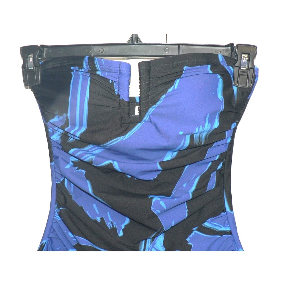 DKNY Women's U-Wire Bandeau Shirred One-Piece Swimsuit Brush Stroke Blue Small - Picture 8 of 11